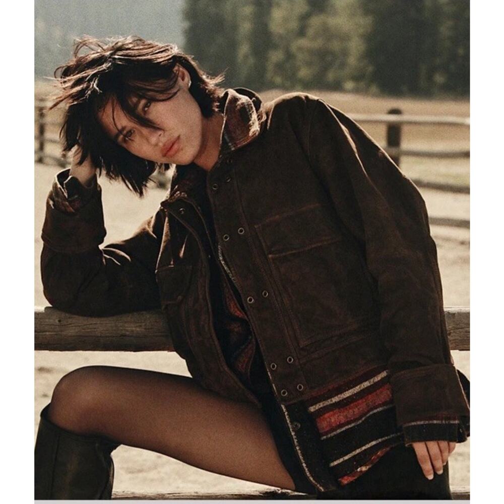 Free People x Yellowstone Suzy Goat Suede Leather Jacket Brown Medium LIMITED - Picture 4 of 16